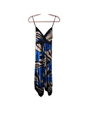 Lg Y2K Vtg YS USA Zebra Floral Handkerchief Midi Dress Blue Babydoll Indie Fairy